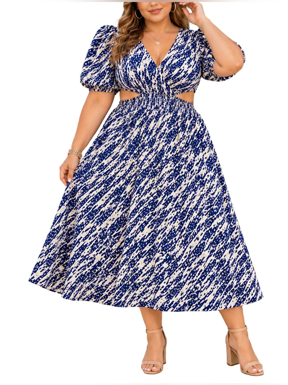 Sofia Jeans by Sofia Vergara Cutout Midi Dress XXL 20 Blue Cream